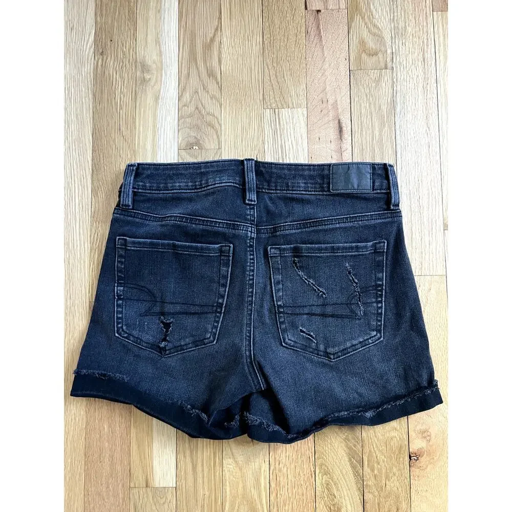 American Eagle Outfitters Black Denim Jean Cutoff Shorts Raw Hem Teen (size 2)